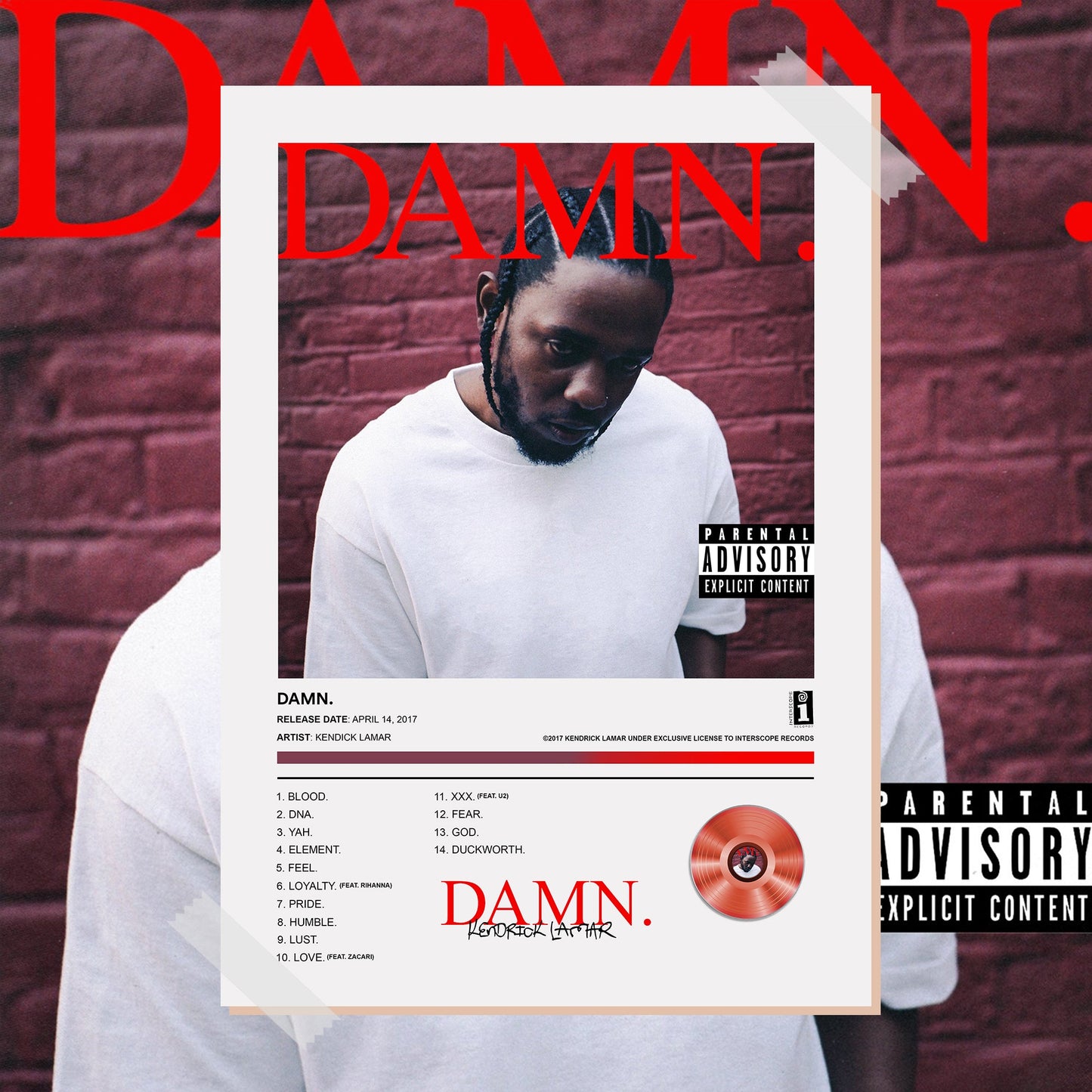 Kendrick Lamar DAMN. Album Poster - rsdesignstudio
