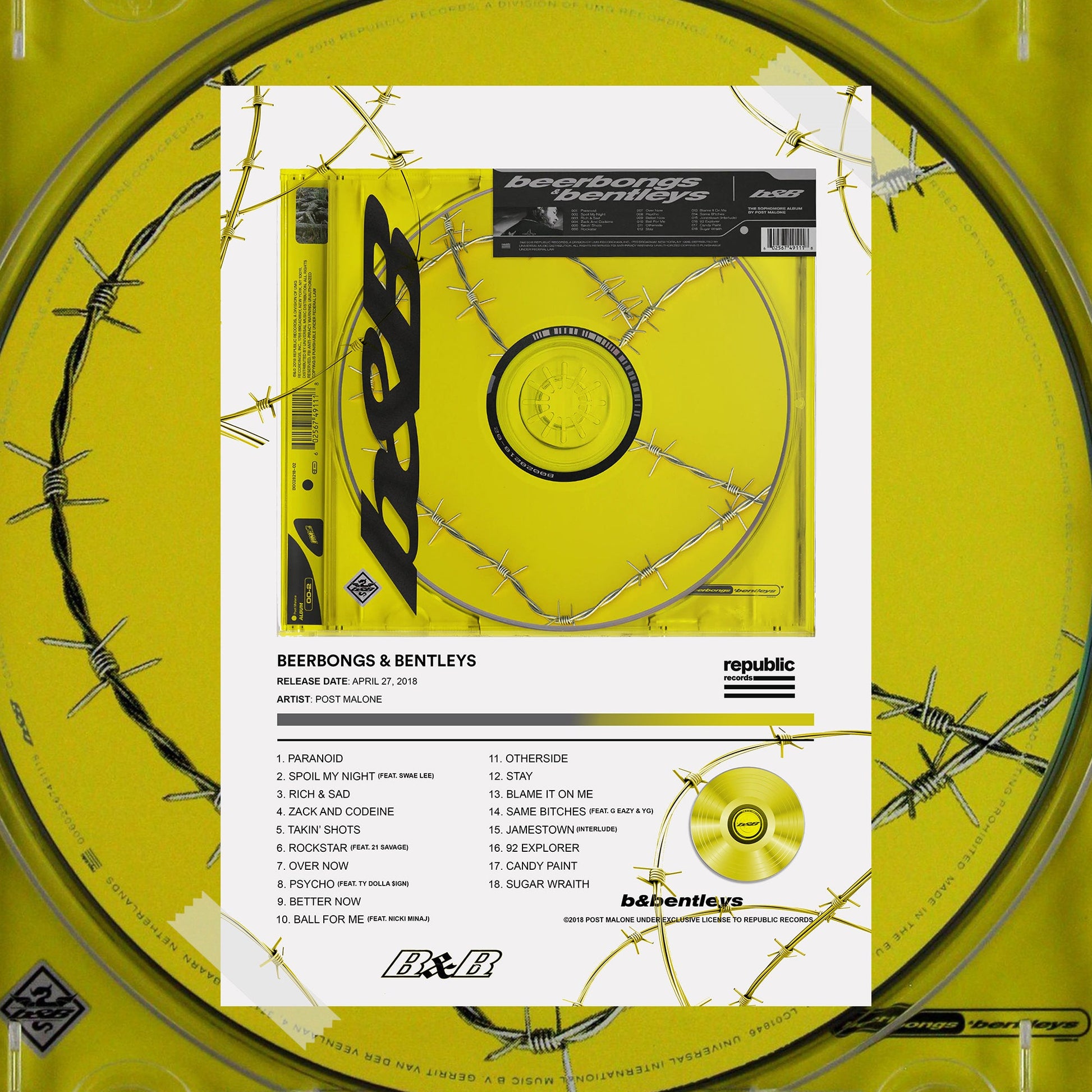 Post Malone Beerbongs & Bentleys Album Poster - rsdesignstudio