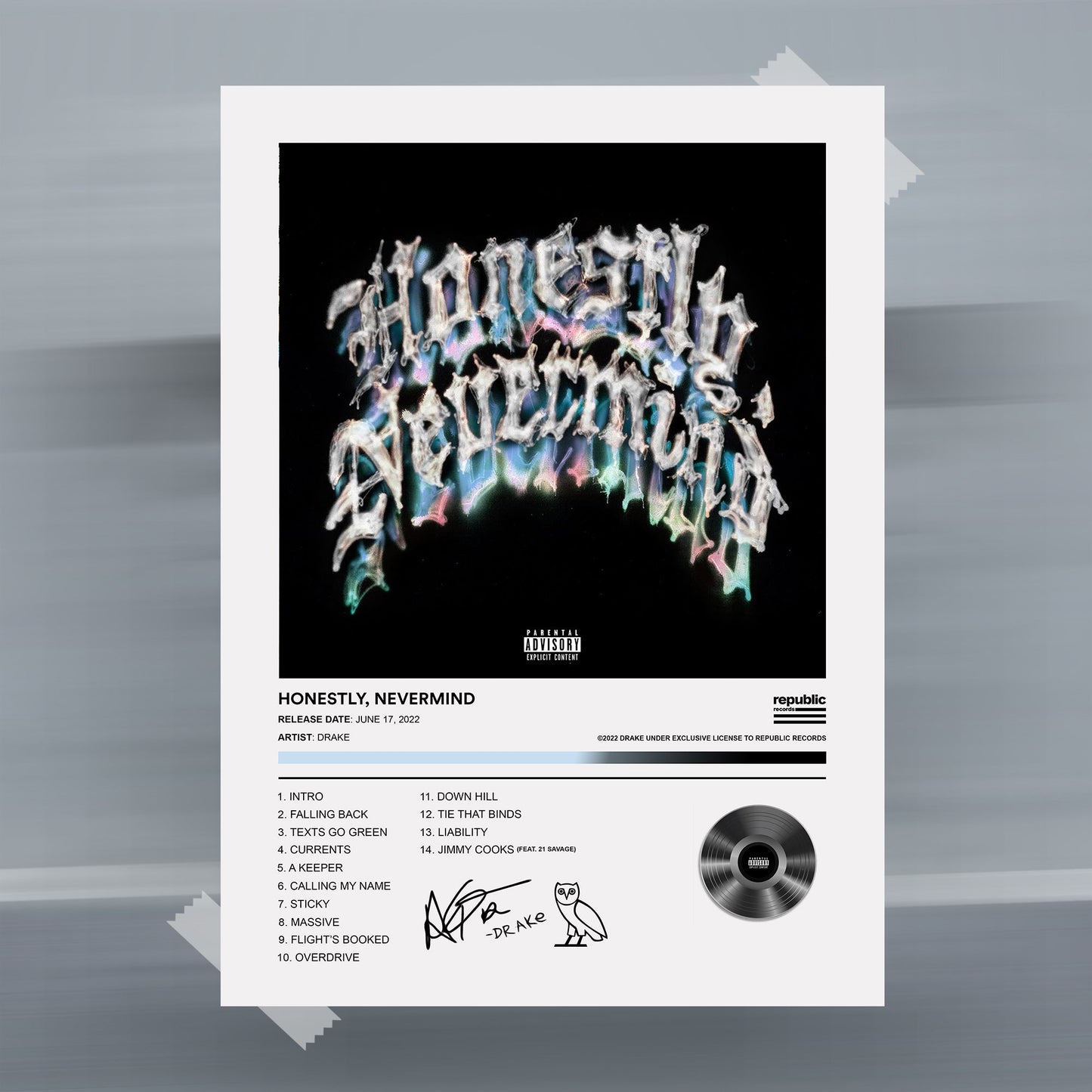 Drake Honestly, Nevermind Album Poster - rsdesignstudio