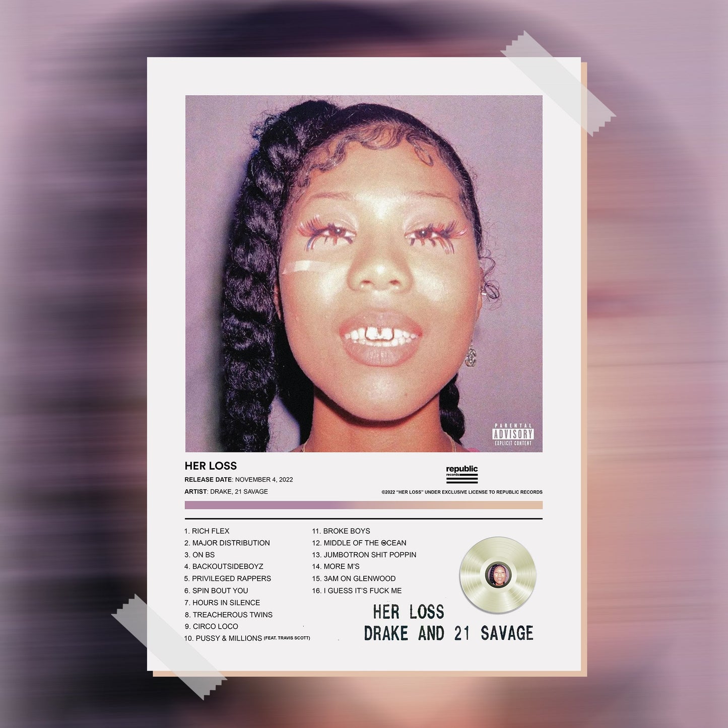 Drake & 21 Savage HER LOSS Album Poster