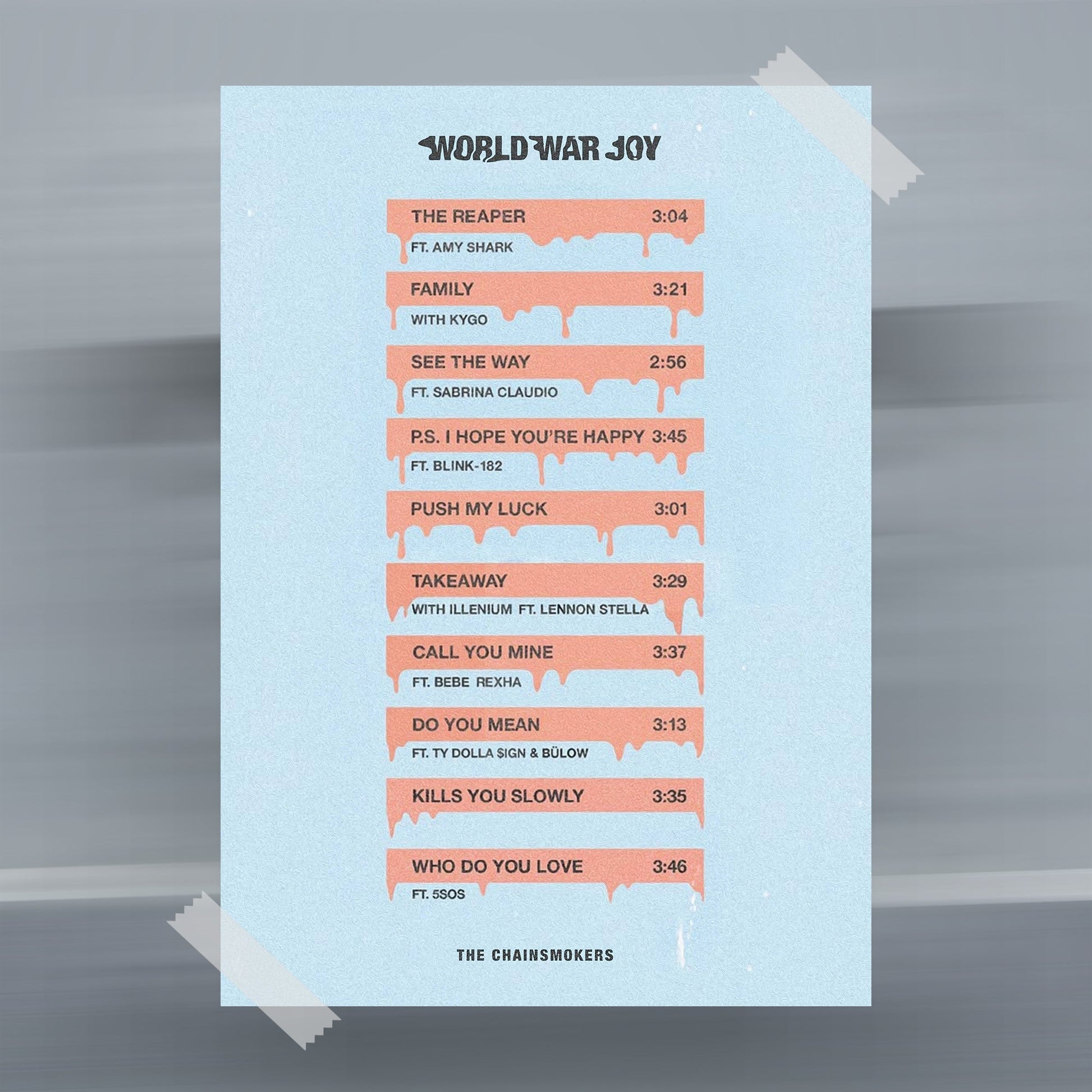 The Chainsmokers World War Joy Tracklist Poster - rsdesignstudio