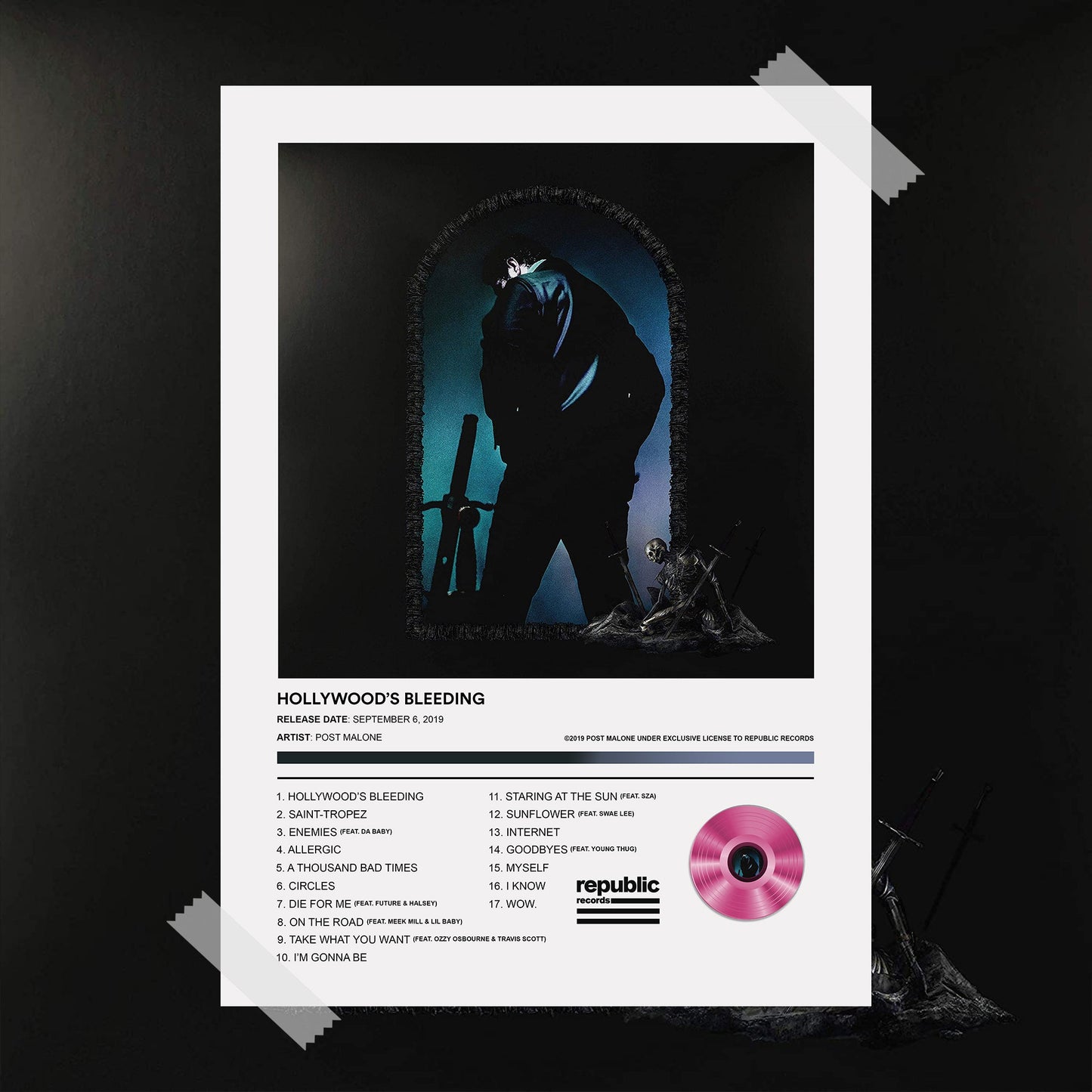 Post Malone Hollywood's Bleeding Album Poster - rsdesignstudio