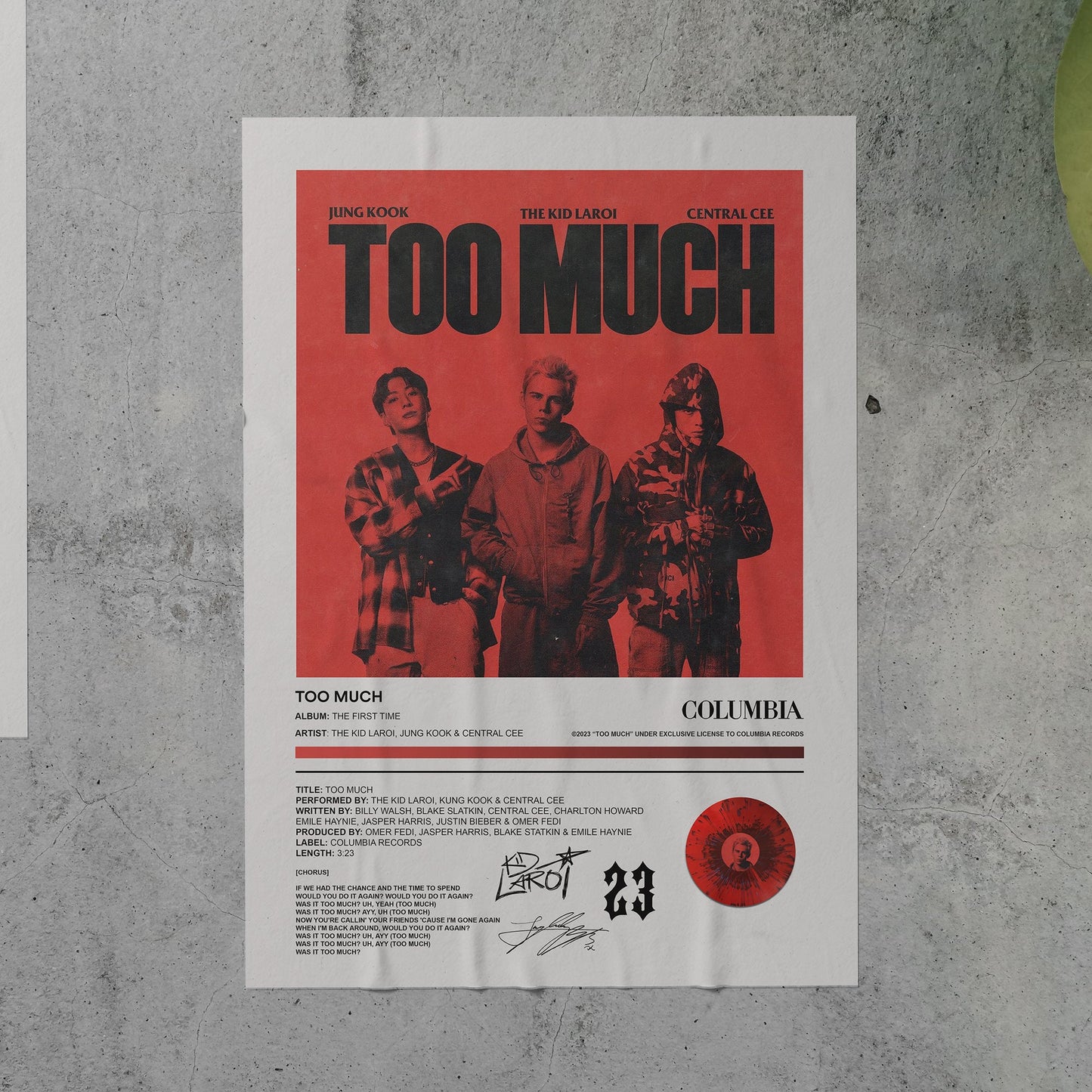 The Kid LAROI, Jung Kook & Central Cee TOO MUCH Poster