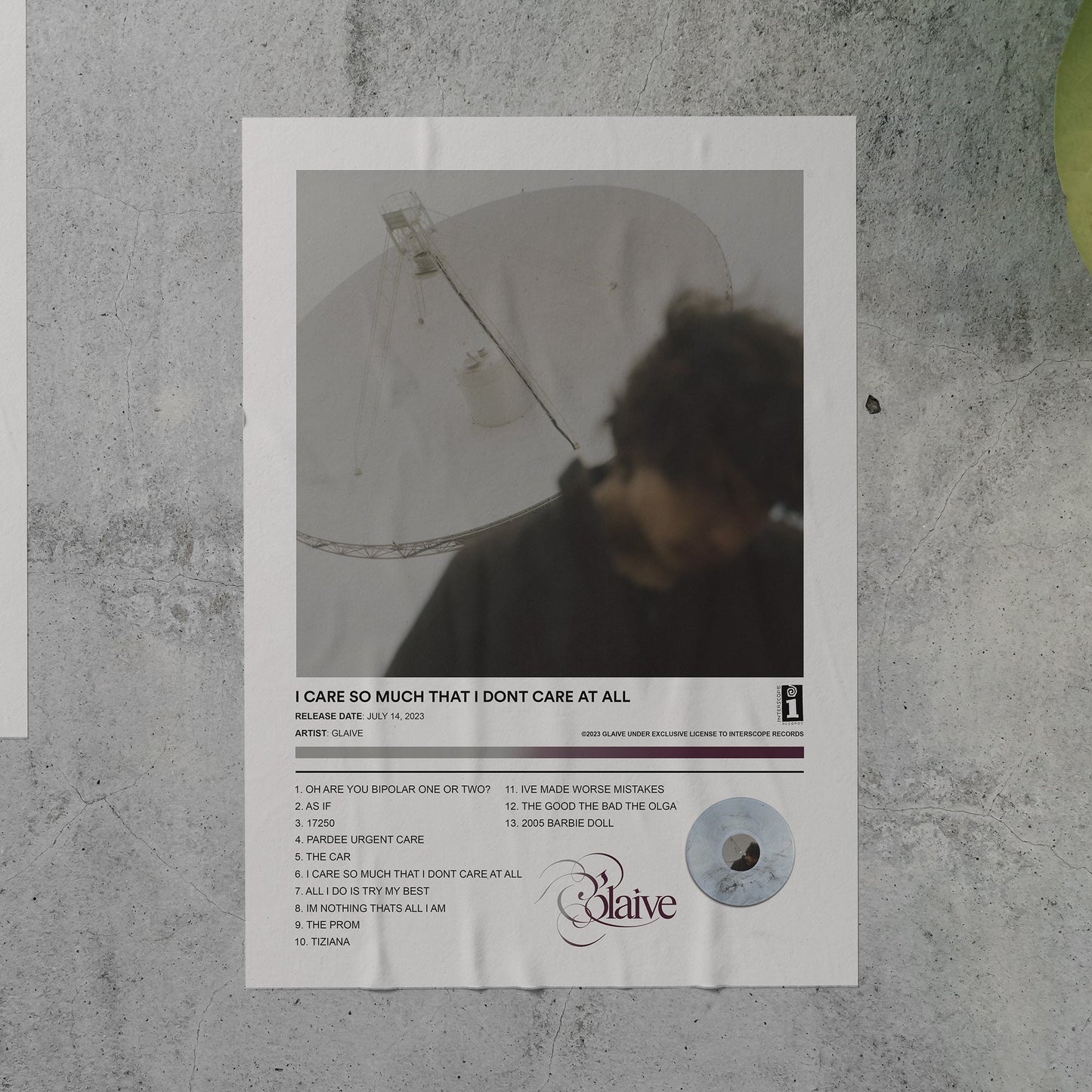 Glaive I CARE SO MUCH THAT I DONT CARE AT ALL Album Poster