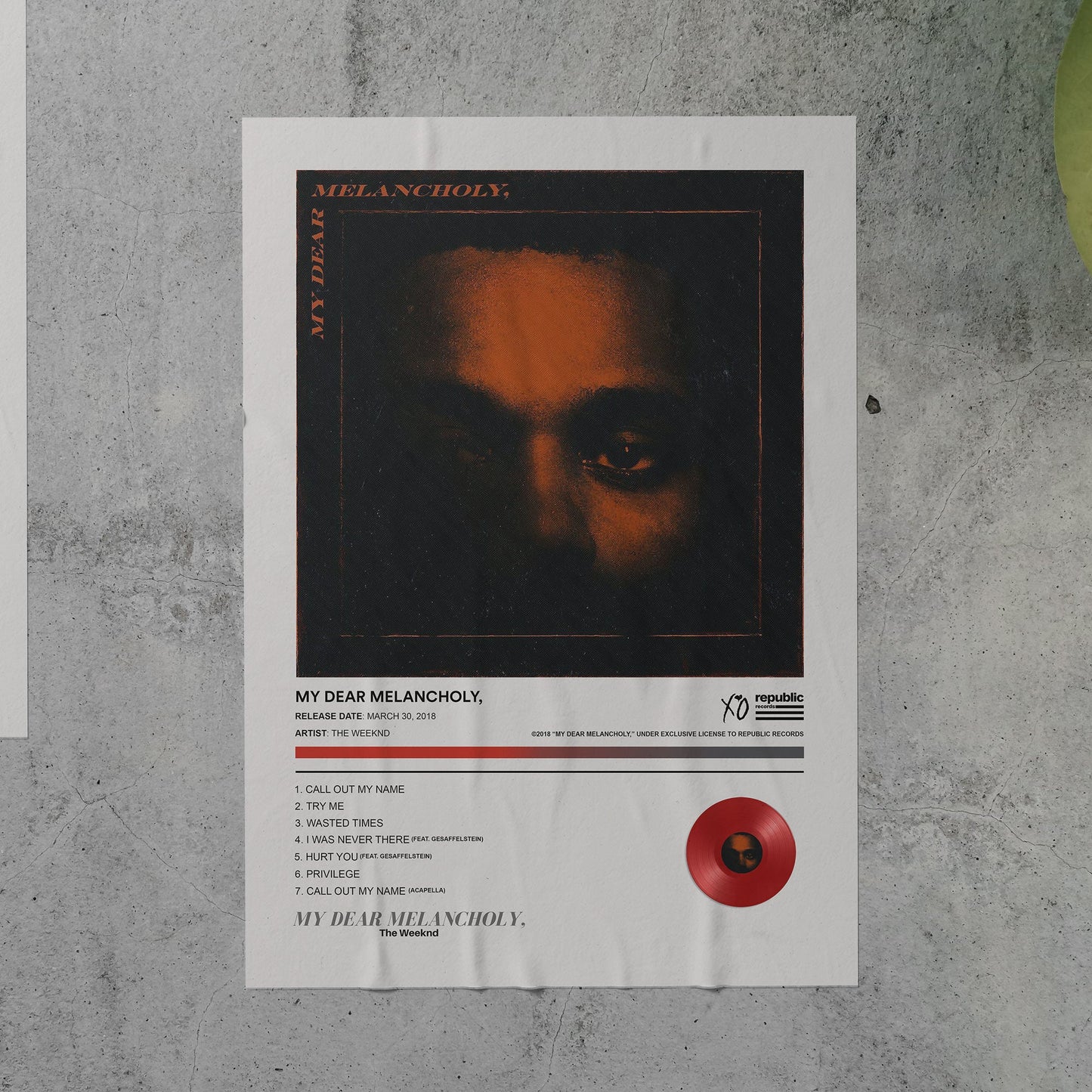 The Weeknd MY DEAR MELANCHOLY, Album Poster