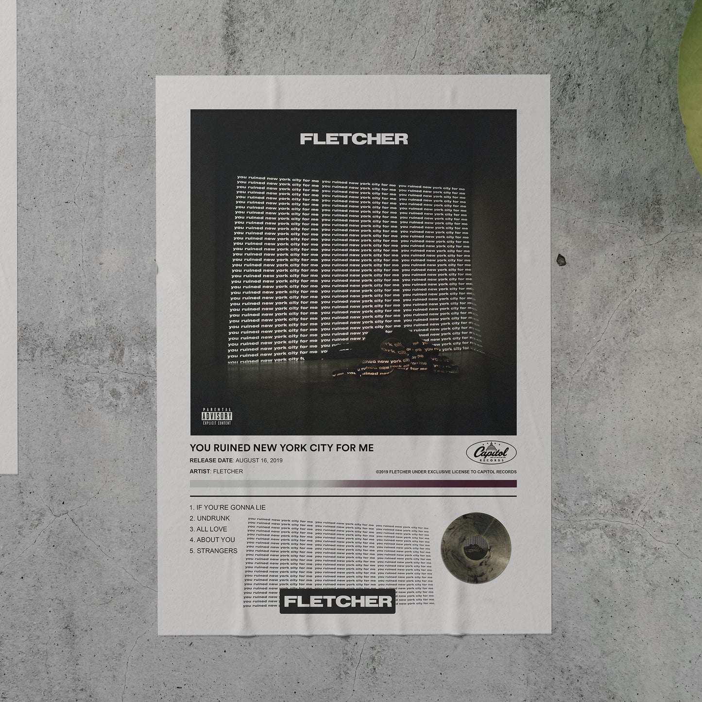 Fletcher YOU RUINED NEW YORK CITY FOR ME Album Poster