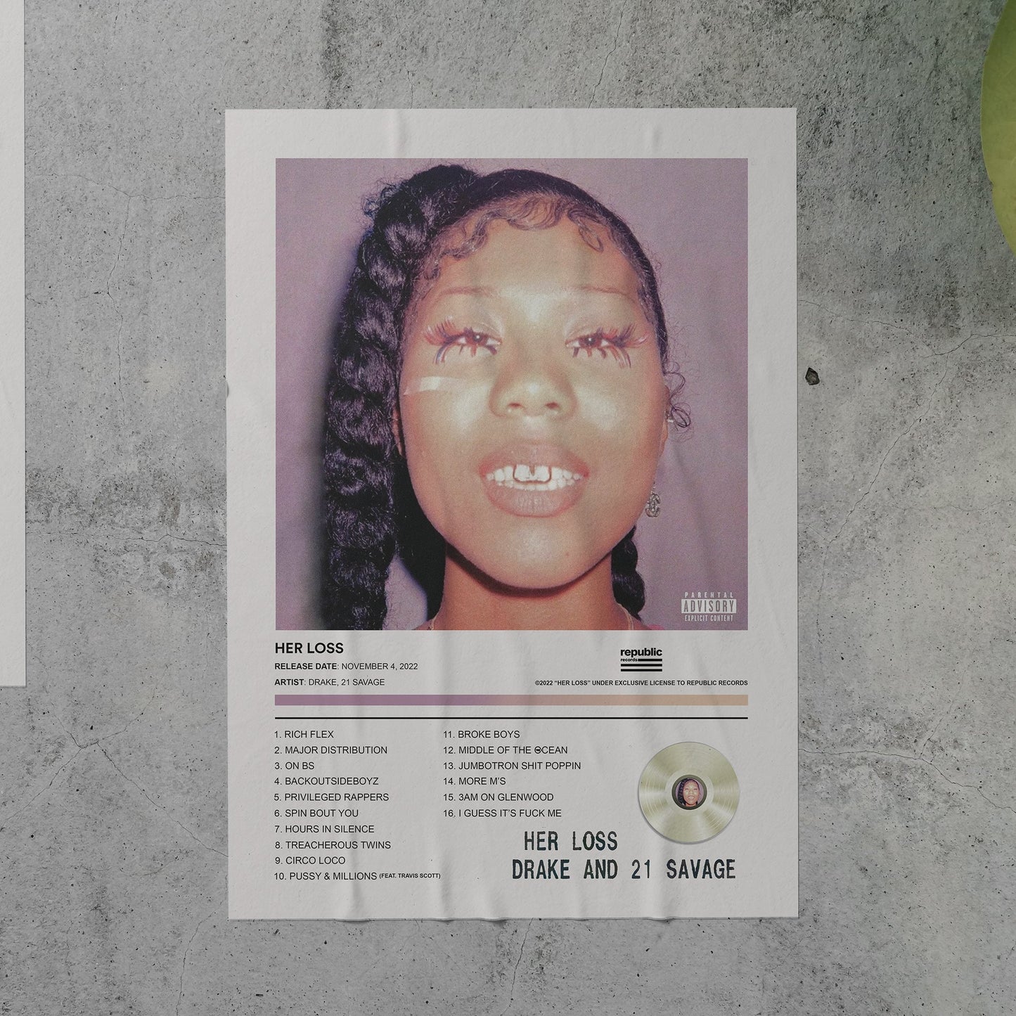 Drake & 21 Savage HER LOSS Album Poster